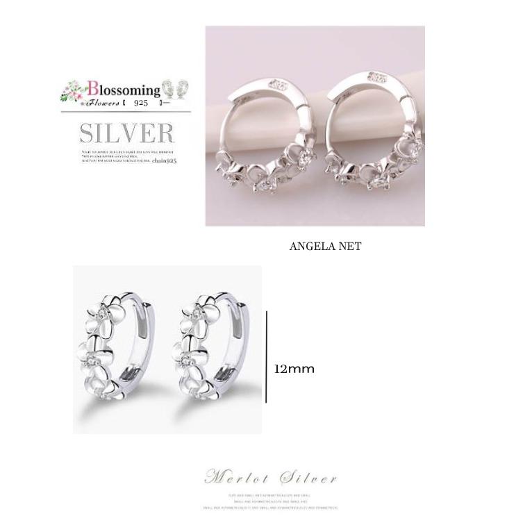 087Ak【大人可愛い】ピアス　花　冠　輪　3粒　CZダイヤ　S925　シルバー 087D☆【花冠】ダイヤ 3粒 花輪 シルバー ピアス オープン 輪