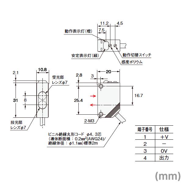 オムロン オムロン(OMRON) E3Z-B61 2M 小型アンプ内蔵 光電 オムロン オムロン(OMRON) E3Z-B61 2M 小型アンプ内蔵 光電