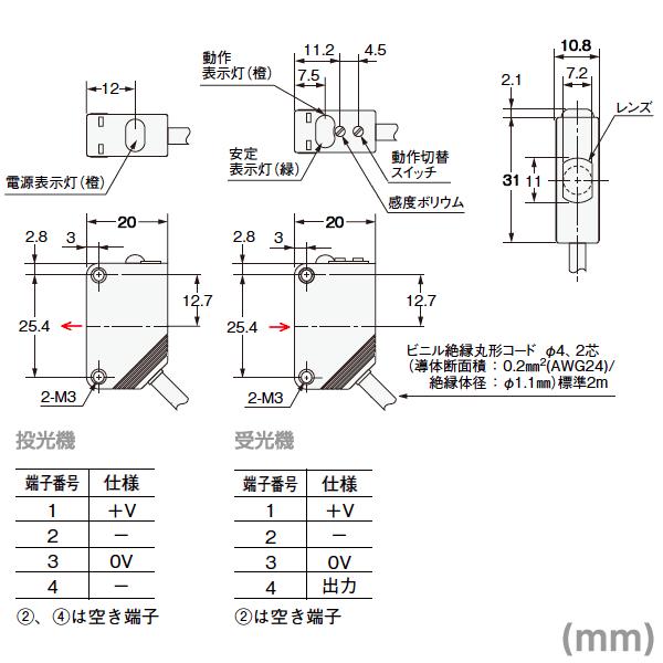 オムロン（OMRON） E3Z-T61 2M 小型アンプ内蔵 光電センサー (透過形 