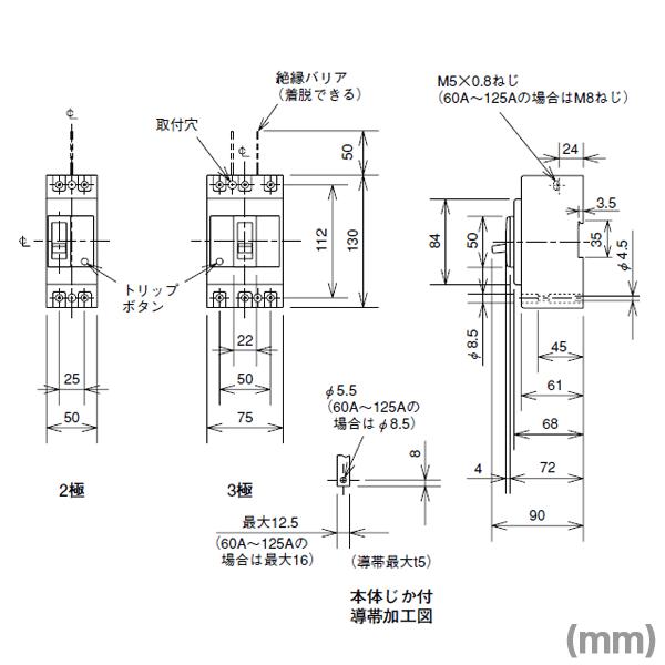 三菱電機（MITSUBISHI ELECTRIC） NF125-CVF 2P 125A ノーヒューズ