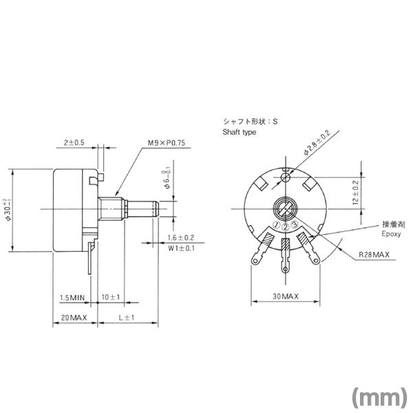 500Ω 巻線形可変抵抗器 φ30　RA30Y20SB501　(東京コスモス（TOCOS）のポテンショメーター) NN｜angelhamshopjapan｜05