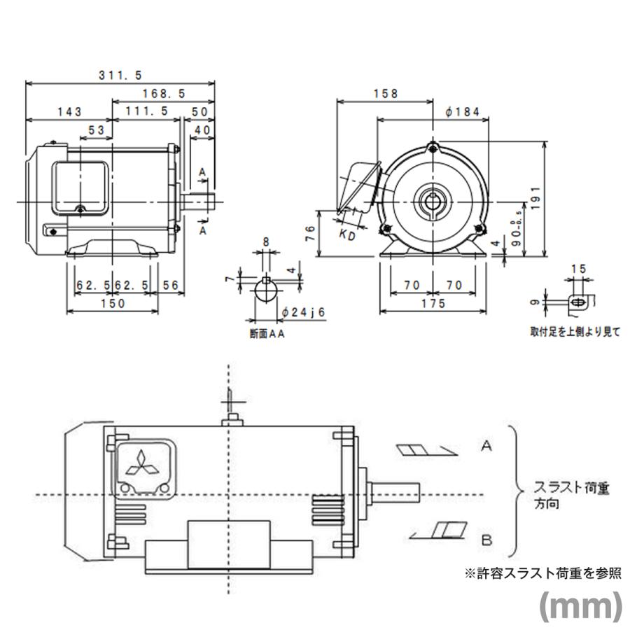 三菱電機 SF-PR 1.5KW 4P 200V 三相モータ SF-PRシリーズ (出力 三菱電機 SF-PR 1.5KW 4P 200V 三相モータ SF-PRシリーズ (出力