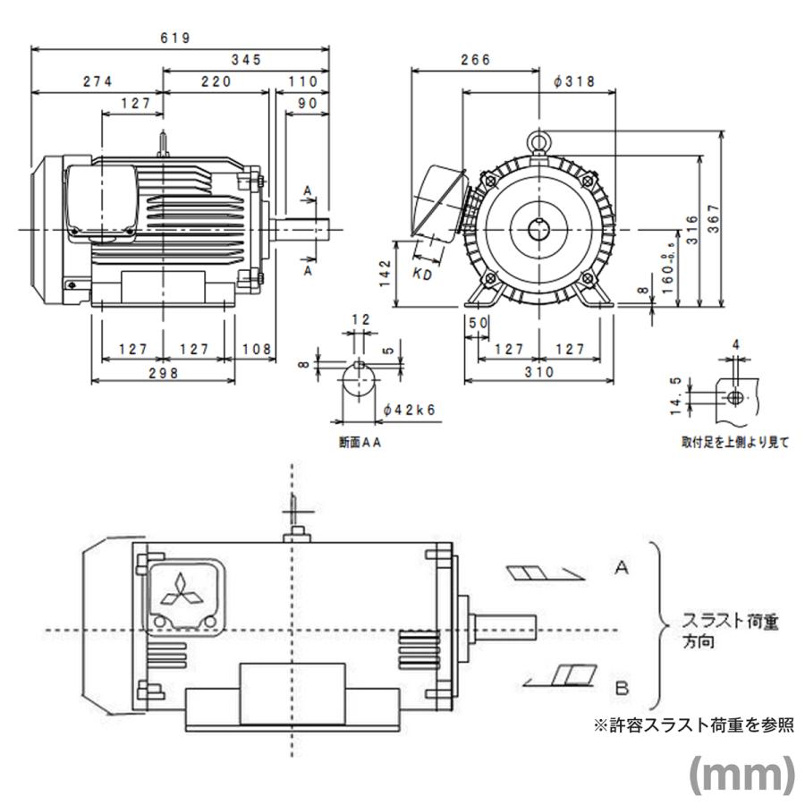 三菱電機 SF-PR 15KW 4P 200V 三相モータ SF-PRシリーズ (出力15kW) (4極) (200Vクラス) (脚取付形) (屋内形) (ブレーキ無) NN｜angelhamshopjapan｜02