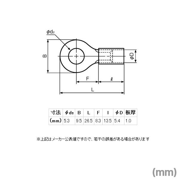 日本圧着端子(JST) V5.5-5(RAA5.5-5) 絶縁被覆付圧着端子 ビニル絶縁付 