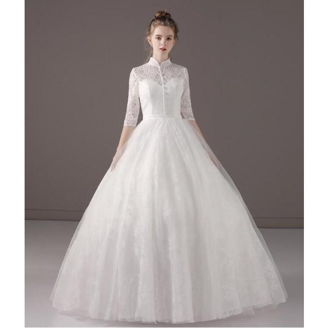 五分袖付き ロングドレス ウェディングドレス ウエディングドレス Aライン レース 刺繍 編み上げタイプ ホワイト S Xlサイズ Hslg652 Hslg652 アンジェリア 通販 Yahoo ショッピング