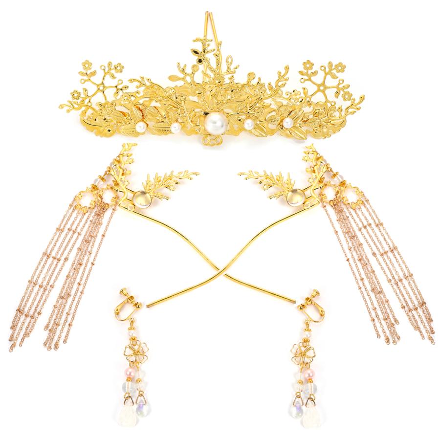 新しい花嫁中国宮廷レトロ鳳冠皇后流蘇髪アクセサリー 楽天市場】漢服用 王冠 中華 ウエディング 髪飾りセット 中国風