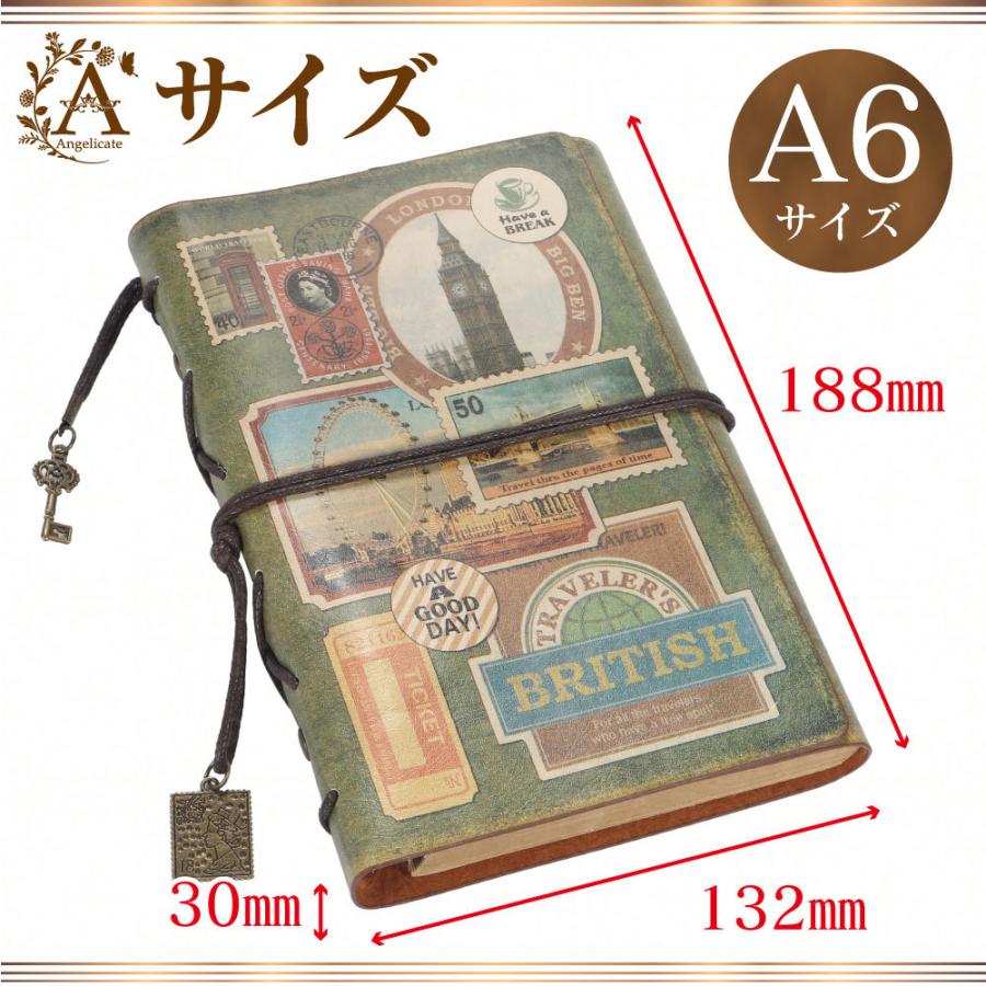 日記帳 アンティーク 手帳 ノート メモ帳 PUレザー A6 : Angelicate