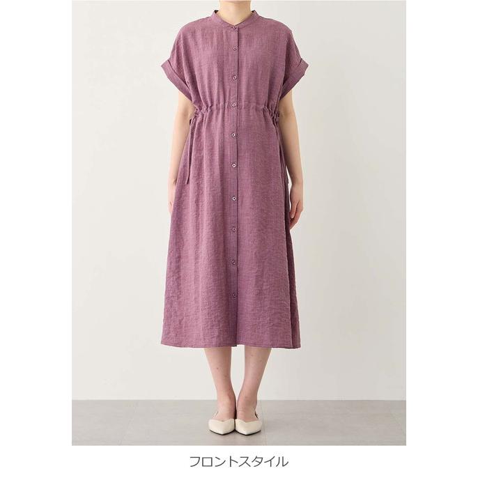 マタニティ ワンピース 半袖 前開き 授乳服 ローズマダム リネン風