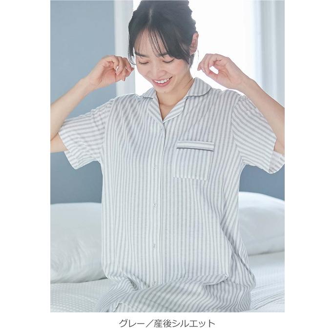 マタニティ パジャマ 半袖 前開き 授乳服 ローズマダム ストライプ プリント 天竺 シャツ 定番 シンプル 産院着 部屋着 ルームウェア M L｜angeliebe｜13