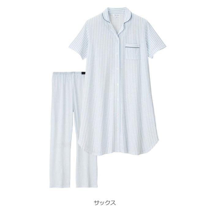 マタニティ パジャマ 半袖 前開き 授乳服 ローズマダム ストライプ プリント 天竺 シャツ 定番 シンプル 産院着 部屋着 ルームウェア M L｜angeliebe｜20