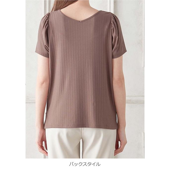 マタニティ トップス 半袖 授乳服 2WAY  リブ カットソー 半袖 トップス Ｔシャツ 仕事服 通勤 オフィス  Vネック 無地 S M L 妊婦服｜angeliebe｜06