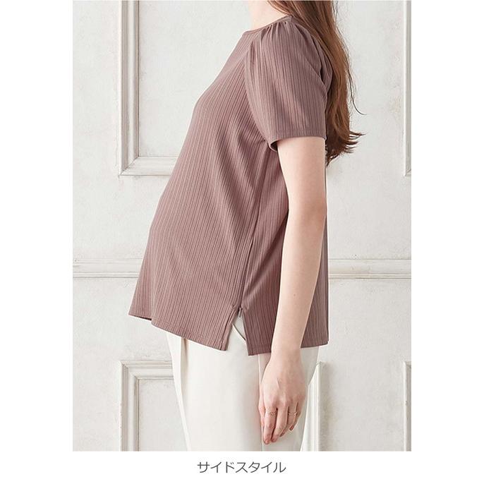 マタニティ トップス 半袖 授乳服 2WAY  リブ カットソー 半袖 トップス Ｔシャツ 仕事服 通勤 オフィス  Vネック 無地 S M L 妊婦服｜angeliebe｜07