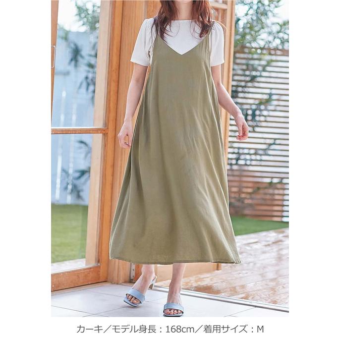 マタニティ ワンピース 授乳服 リネン レーヨン キャミワンピース 無地
