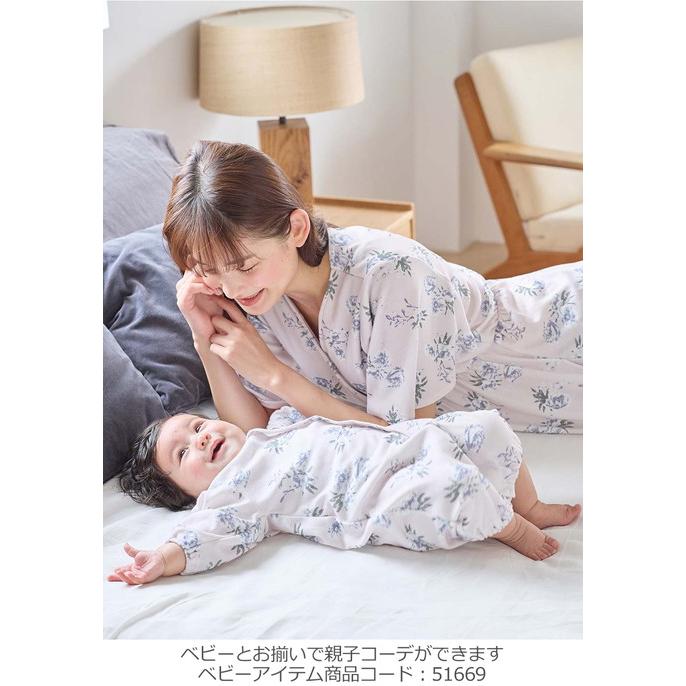 マタニティ パジャマ ワンピース 半袖 スムース カシュクール パッド付 フレアスリーブ ネグリジェ 花柄 無地 授乳服 リンクコーデ エンジェリーベの画像