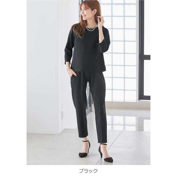 マタニティ パンツ オフィス フォーマル  仕事服  センタープレス テーパード  P・パンツ 無地 シンプル  妊婦服 ネイビー ブラック｜angeliebe｜16