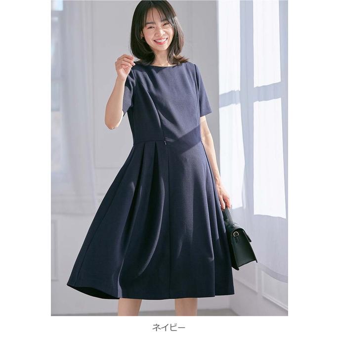 ANGELIEBE マタニティ ワンピース 半袖 授乳服 タック フレアー