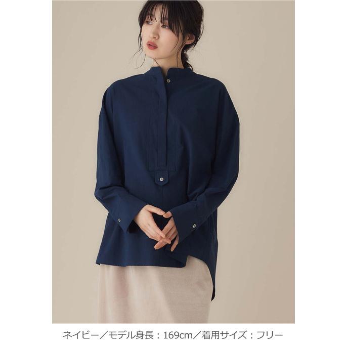 シャツ 長袖 レディース ストライプ  綿100％ マタニティ トップス 授乳服 前開き スタンドカラーシャツ 体型カバー チュニック 妊婦｜angeliebe｜15