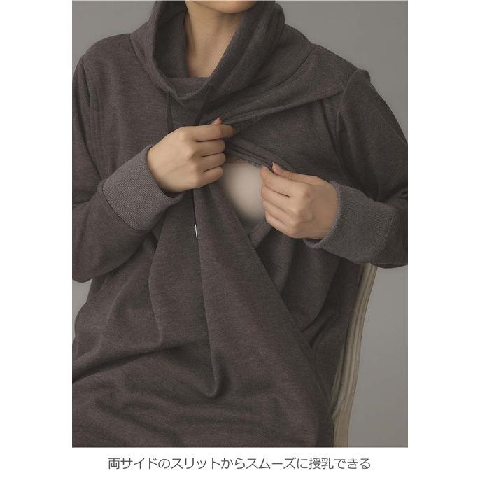 犬印本舗 マタニティ ワンピース 授乳服 裏起毛 長袖 スタンドネック