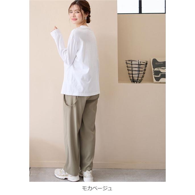 ANGELIEBE マタニティ パンツ ワイドパンツ サスペンダー付き
