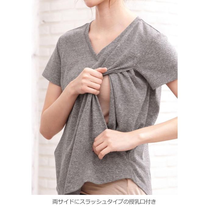 授乳服 マタニティ トップス 授乳口付 スラブ風素材　VネックTシャツ  ウェア ウエア 産前 産後 妊婦服 マタニティー｜angeliebe｜03