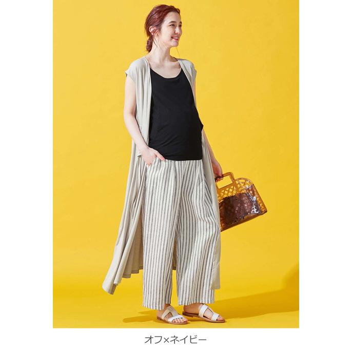 マタニティ パンツ 産前産後対応 リネンストライプワイドパンツ マタニティ パンツ maternity pants ずぼん ズボン ボトムス 妊婦服｜angeliebe｜21