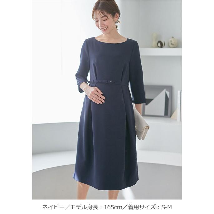 マタニティ ワンピース フォーマル セレモニー オケージョン きれいめ 授乳服 授乳口付 産前 産後 妊婦服 七分袖ミモレ丈 エンジェリーベの画像