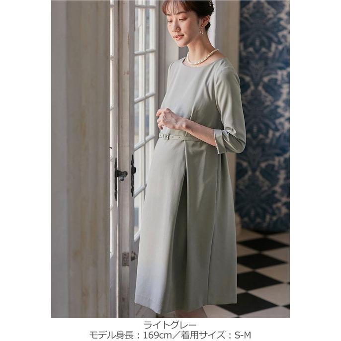 マタニティ ワンピース フォーマル セレモニー オケージョン きれいめ 授乳服 授乳口付 産前 産後 妊婦服 七分袖ミモレ丈 エンジェリーベの画像