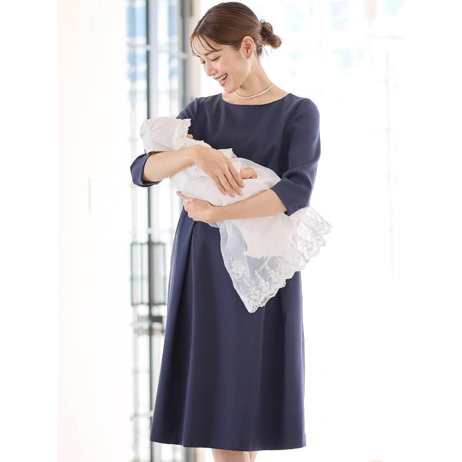 マタニティ ワンピース フォーマル セレモニー オケージョン きれいめ 授乳服 授乳口付 産前 産後 妊婦服 七分袖ミモレ丈 エンジェリーベの画像