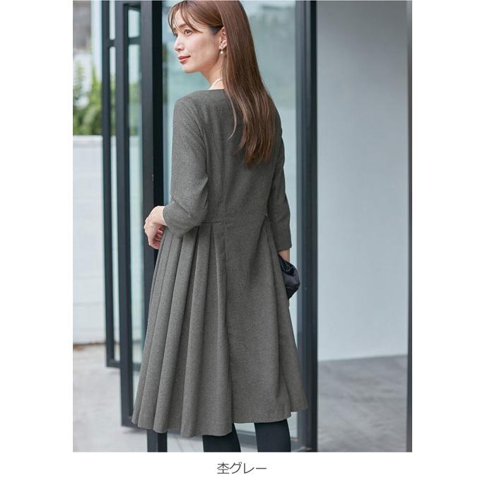 マタニティワンピース 授乳服  服 授乳口付 ツイードライク サイドタック フレアワンピース 妊婦服 通勤 長袖 お宮参り セレモニー フォーマル  エンジェリーベ