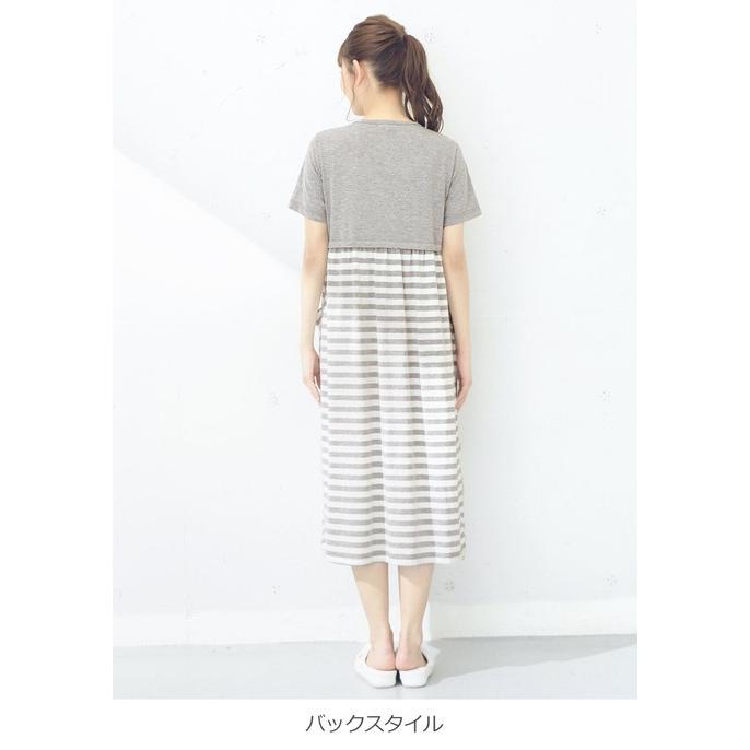 前開き マタニティ パジャマ 授乳服 さらりと快適 スタイルアップ 半袖 マタニティパジャマ 全国一律送料無料 ワンピース 妊婦服 無地 ボーダー ネグリジェ