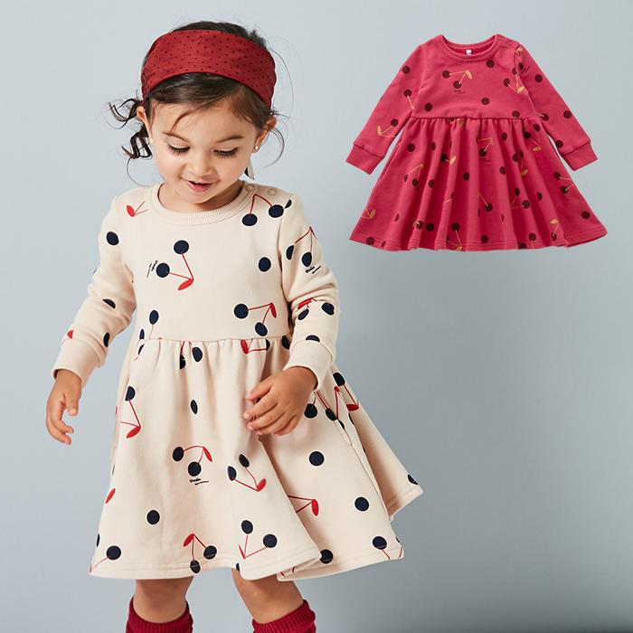 ベビー服 Wonder Apartment 裏毛 チェリー ワンピース 赤ちゃん 女の子 おしゃれ 秋冬春 長袖 柄 キッズ かわいい 子供服 Antoniodomingo Es