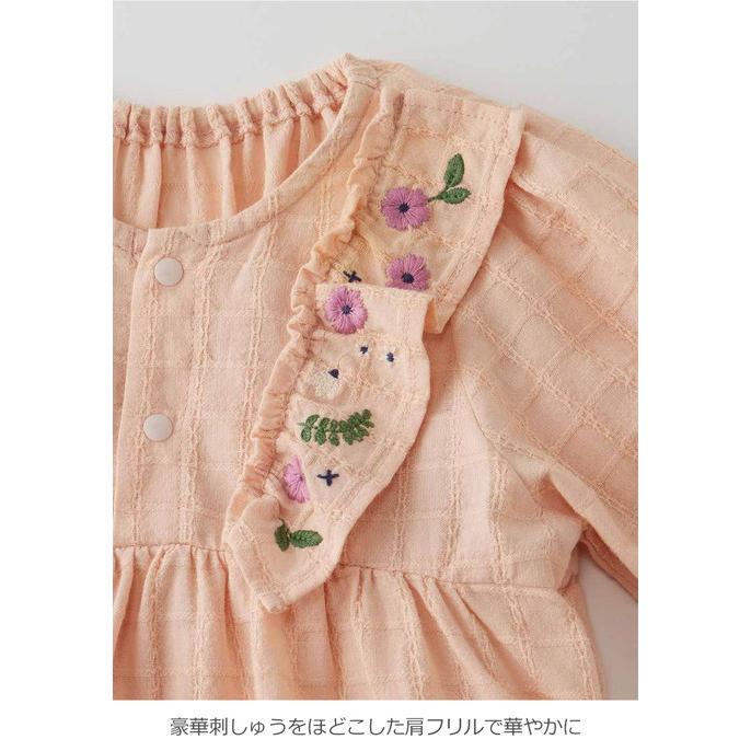 ロンパース 足なし 長袖 ワンピース 70 80 女の子 男の子 綿100％ ボディスーツ 刺繍 ベビー服 お花刺繍 ロンパース ワンピース風｜angeliebe｜04