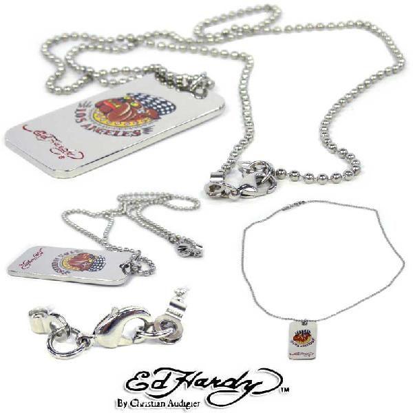 エドハーディー　ドッグタグネックレス　陶器　革チェーン　男女兼用　57㎝ エドハーディー ドッグタグネックレス 陶器 革チェーン 男女兼用