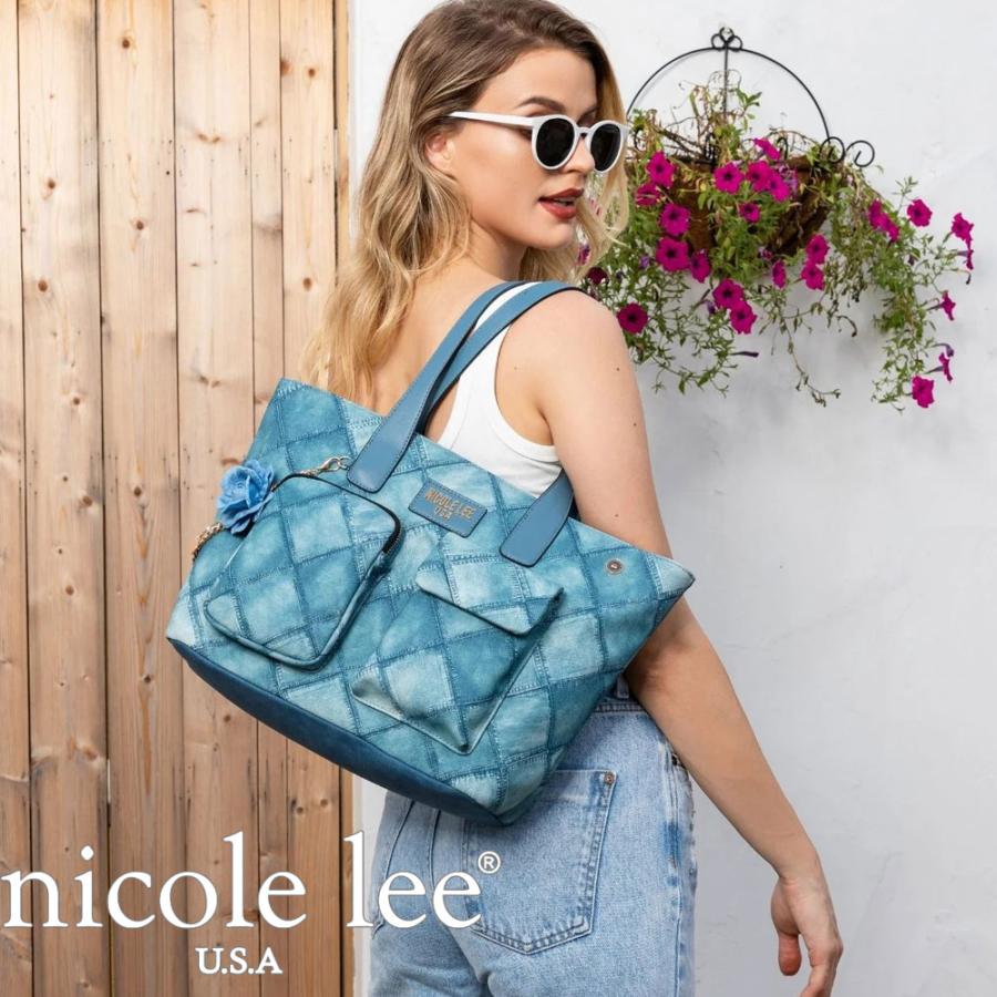 ノベルティ　ペールブルー キルティング　バッグ　新品未使用 Nicole Lee（ニコールリー） 数量限定 P17090 ブルーフラワー