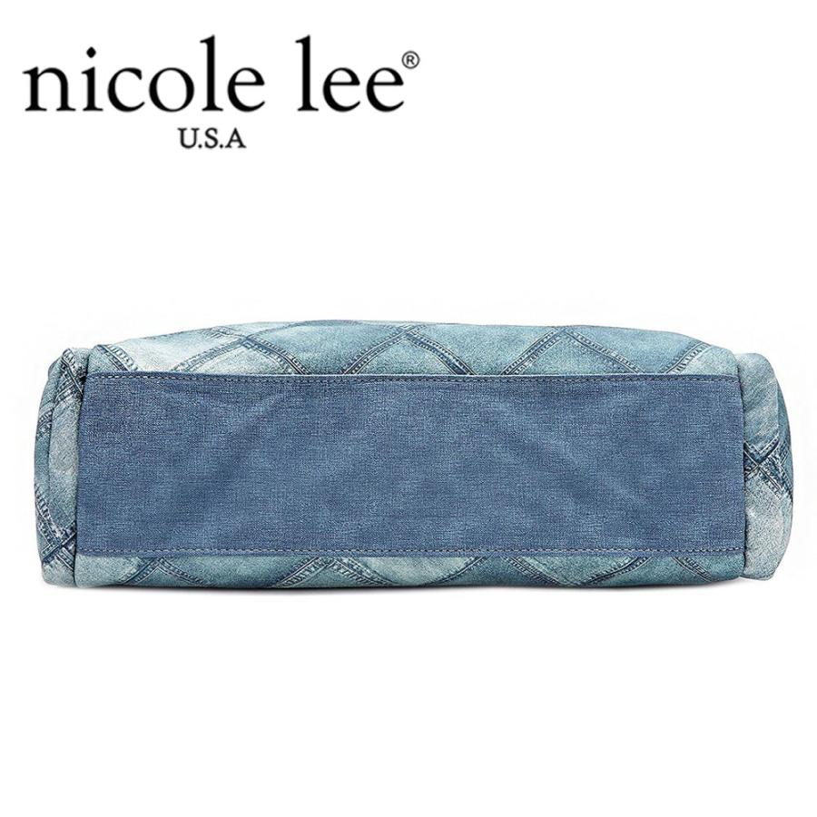 数量限定 NICOLE LEE ニコールリー P17091 ブルーフラワーハンドバッグ ショルダーバッグ レディース デニム キルティングパッチワーク 刺繍の画像