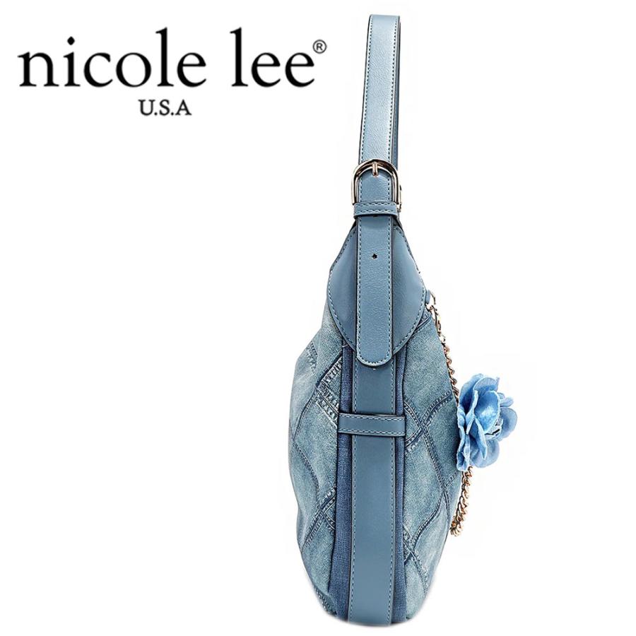 数量限定 NICOLE LEE ニコールリー P17092 ブルーフラワーショルダーバッグ 2WAY レディース ワンショルダー デニム キルティングパッチワーク