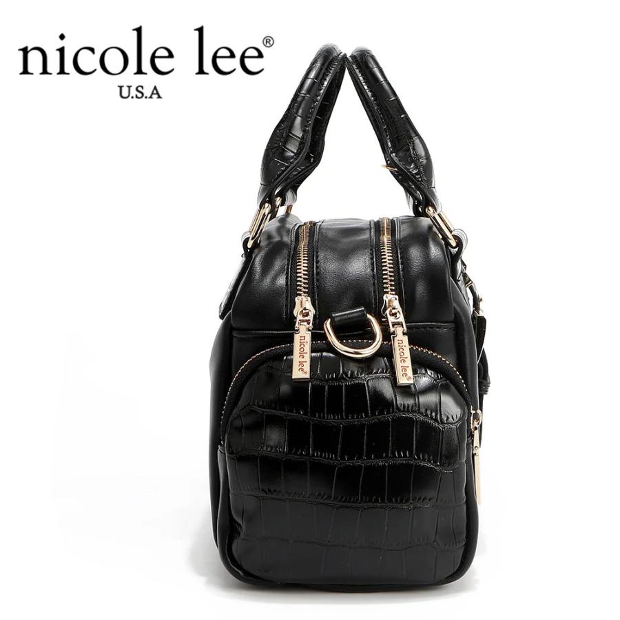 数量限定 NICOLE LEE ニコールリー P17201 CALISTA マルチポケット ハンドバッグ レディース ビッグメタルロゴ クロコダイル型押し ロゴショルダーの画像