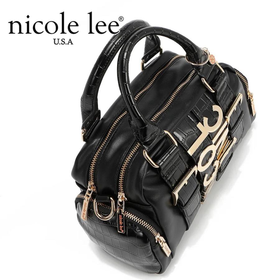 数量限定 NICOLE LEE ニコールリー P17201 CALISTA マルチポケット ハンドバッグ レディース ビッグメタルロゴ クロコダイル型押し ロゴショルダーの画像