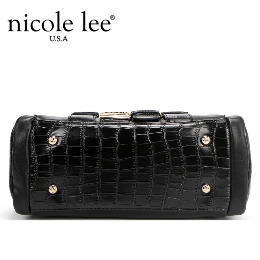 数量限定 NICOLE LEE ニコールリー P17201 CALISTA マルチポケット ハンドバッグ レディース ビッグメタルロゴ クロコダイル型押し ロゴショルダーの画像
