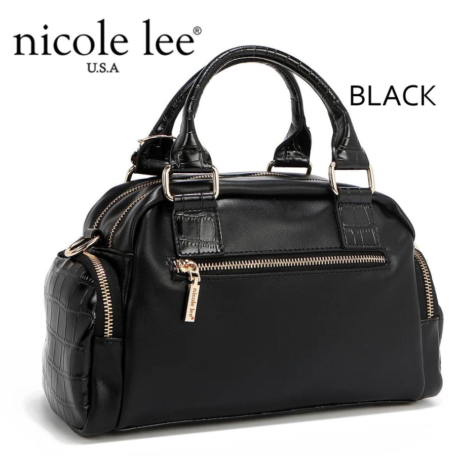 数量限定 NICOLE LEE ニコールリー P17201 CALISTA マルチポケット ハンドバッグ レディース ビッグメタルロゴ クロコダイル型押し ロゴショルダーの画像