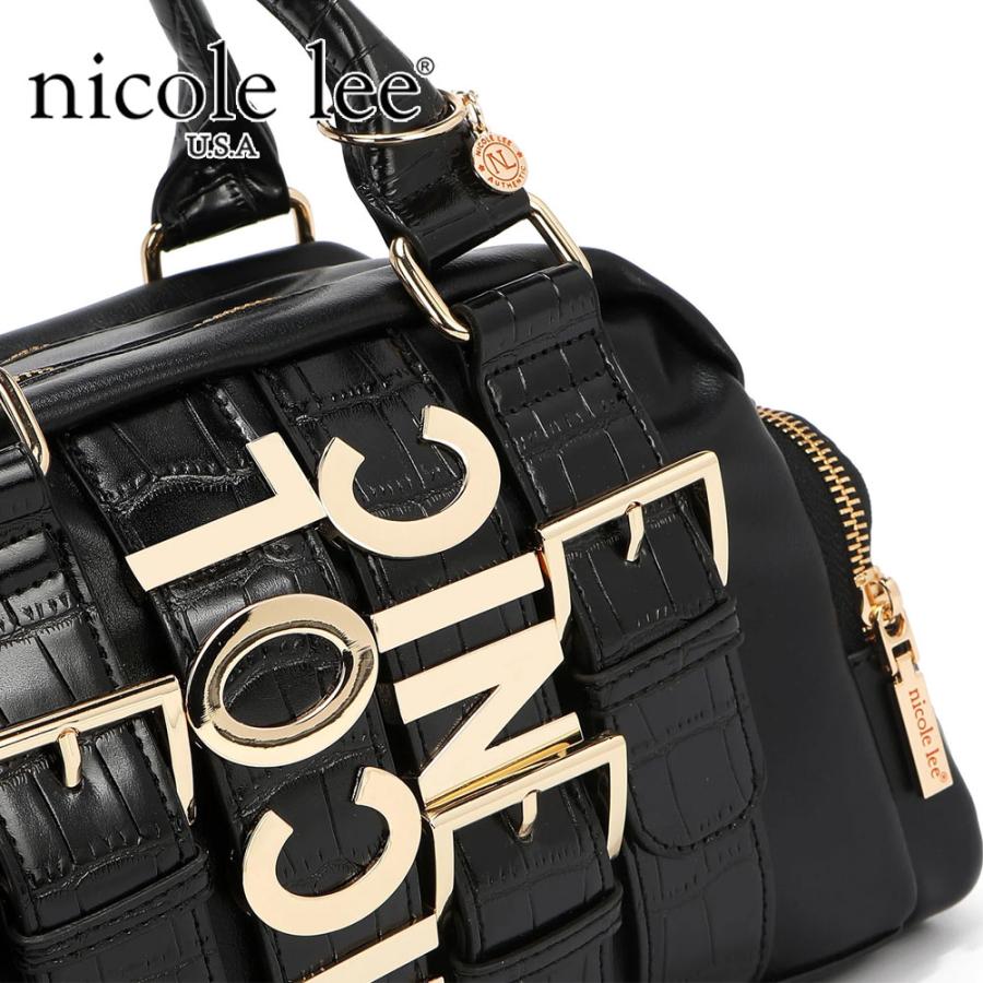数量限定 NICOLE LEE ニコールリー P17201 CALISTA マルチポケット ハンドバッグ レディース ビッグメタルロゴ クロコダイル型押し ロゴショルダーの画像