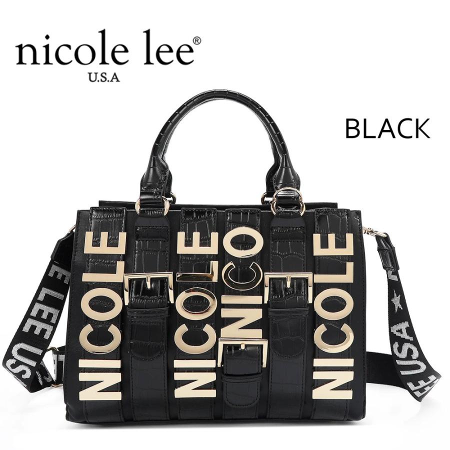 数量限定 NICOLE LEE ニコールリー P17203 CALISTA サッチェル スクエアバッグ ハンドバッグ レディース ビッグメタルロゴ セレモニー クロコ柄の画像