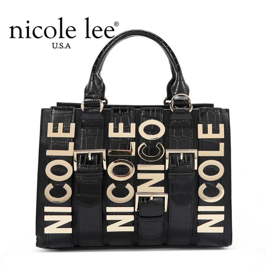 数量限定 NICOLE LEE ニコールリー P17203 CALISTA サッチェル スクエアバッグ ハンドバッグ レディース ビッグメタルロゴ セレモニー クロコ柄の画像