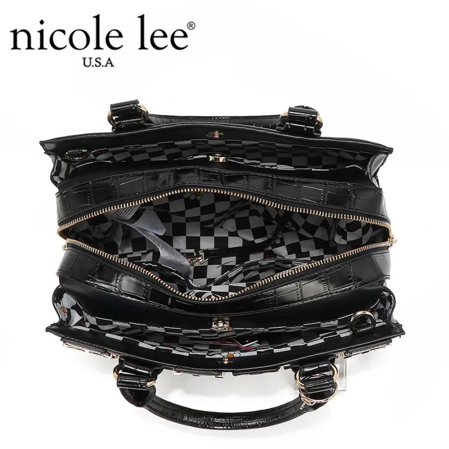 数量限定 NICOLE LEE ニコールリー P17203 CALISTA サッチェル スクエアバッグ ハンドバッグ レディース ビッグメタルロゴ セレモニー クロコ柄の画像