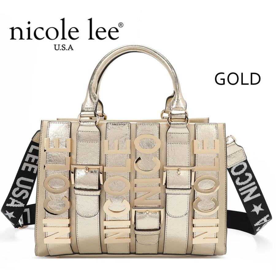 数量限定 NICOLE LEE ニコールリー P17203 CALISTA サッチェル スクエアバッグ ハンドバッグ レディース ビッグメタルロゴ セレモニー クロコ柄の画像
