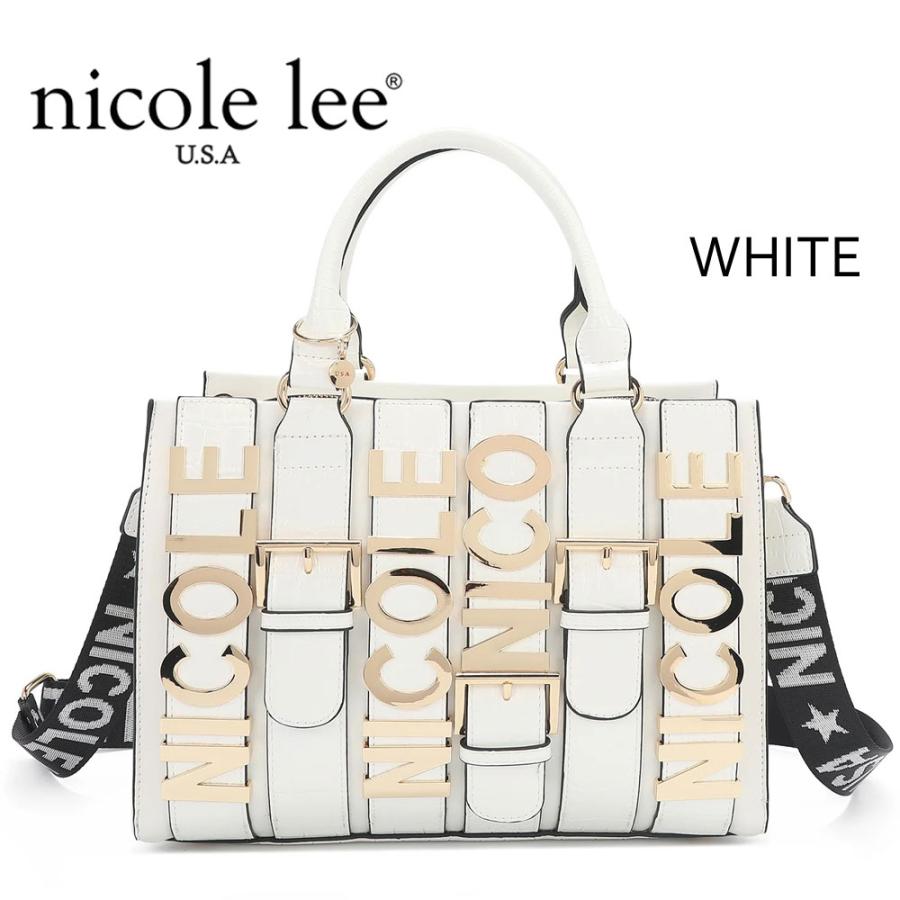 数量限定 NICOLE LEE ニコールリー P17203 CALISTA サッチェル スクエアバッグ ハンドバッグ レディース ビッグメタルロゴ セレモニー クロコ柄の画像