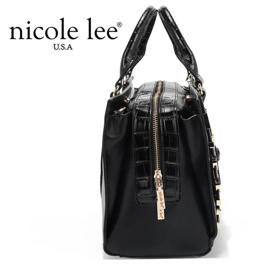 数量限定 NICOLE LEE ニコールリー P17203 CALISTA サッチェル スクエアバッグ ハンドバッグ レディース ビッグメタルロゴ セレモニー クロコ柄の画像