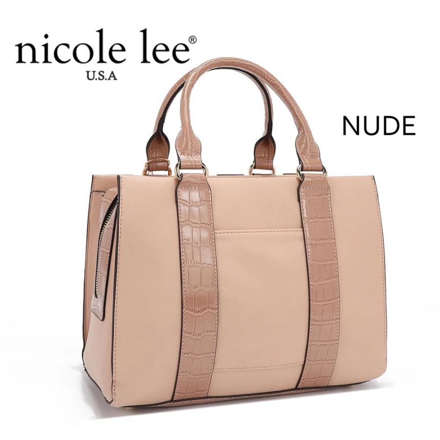 数量限定 NICOLE LEE ニコールリー P17203 CALISTA サッチェル スクエアバッグ ハンドバッグ レディース ビッグメタルロゴ セレモニー クロコ柄の画像
