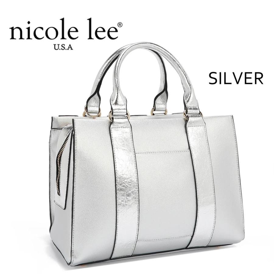 数量限定 NICOLE LEE ニコールリー P17203 CALISTA サッチェル スクエアバッグ ハンドバッグ レディース ビッグメタルロゴ セレモニー クロコ柄の画像