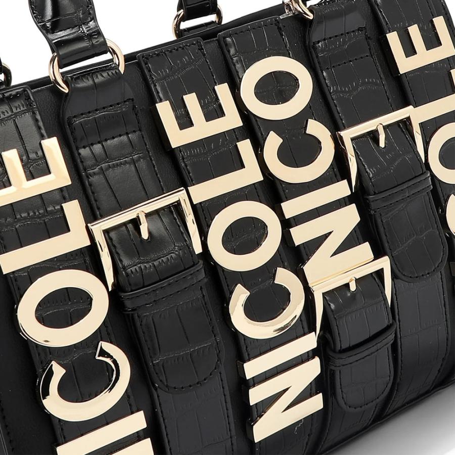 数量限定 NICOLE LEE ニコールリー P17203 CALISTA サッチェル スクエアバッグ ハンドバッグ レディース ビッグメタルロゴ セレモニー クロコ柄の画像